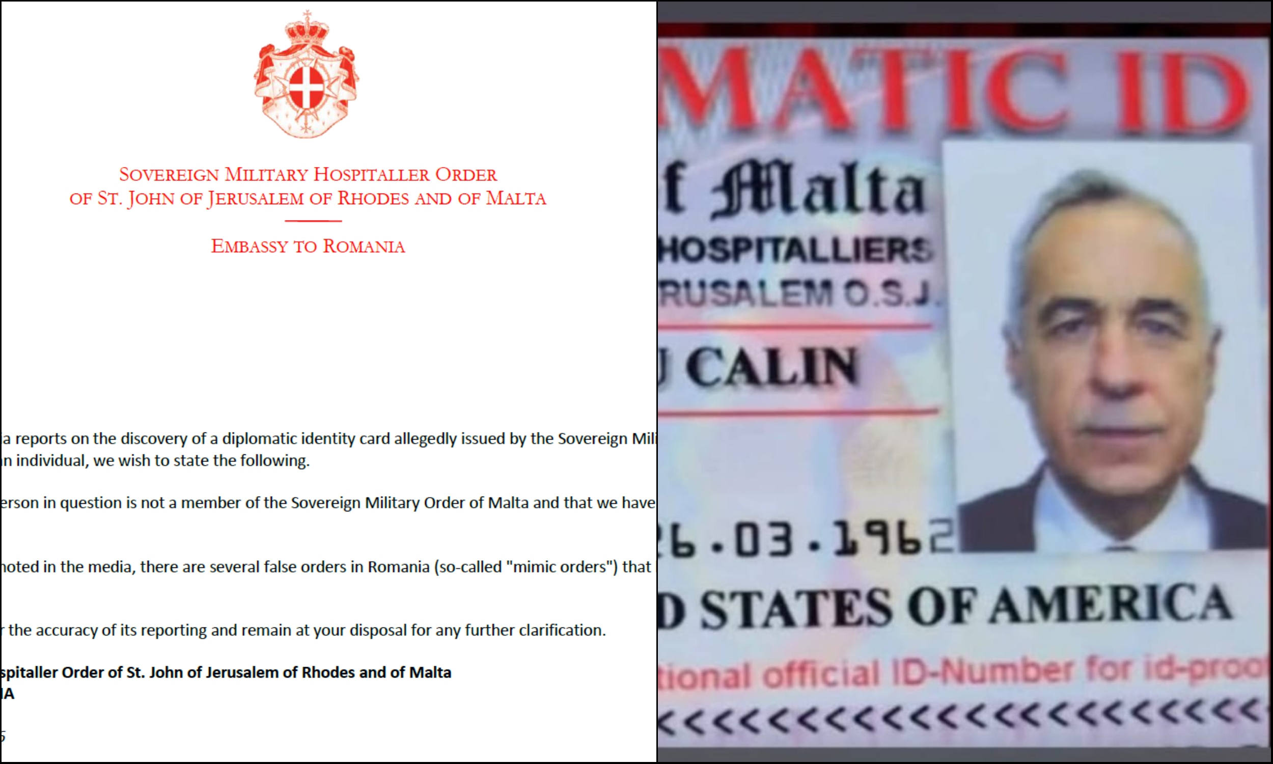Ambasada Ordinului Suveran de Malta neagă statutul de cavaler de Malta al lui Călin Georgescu