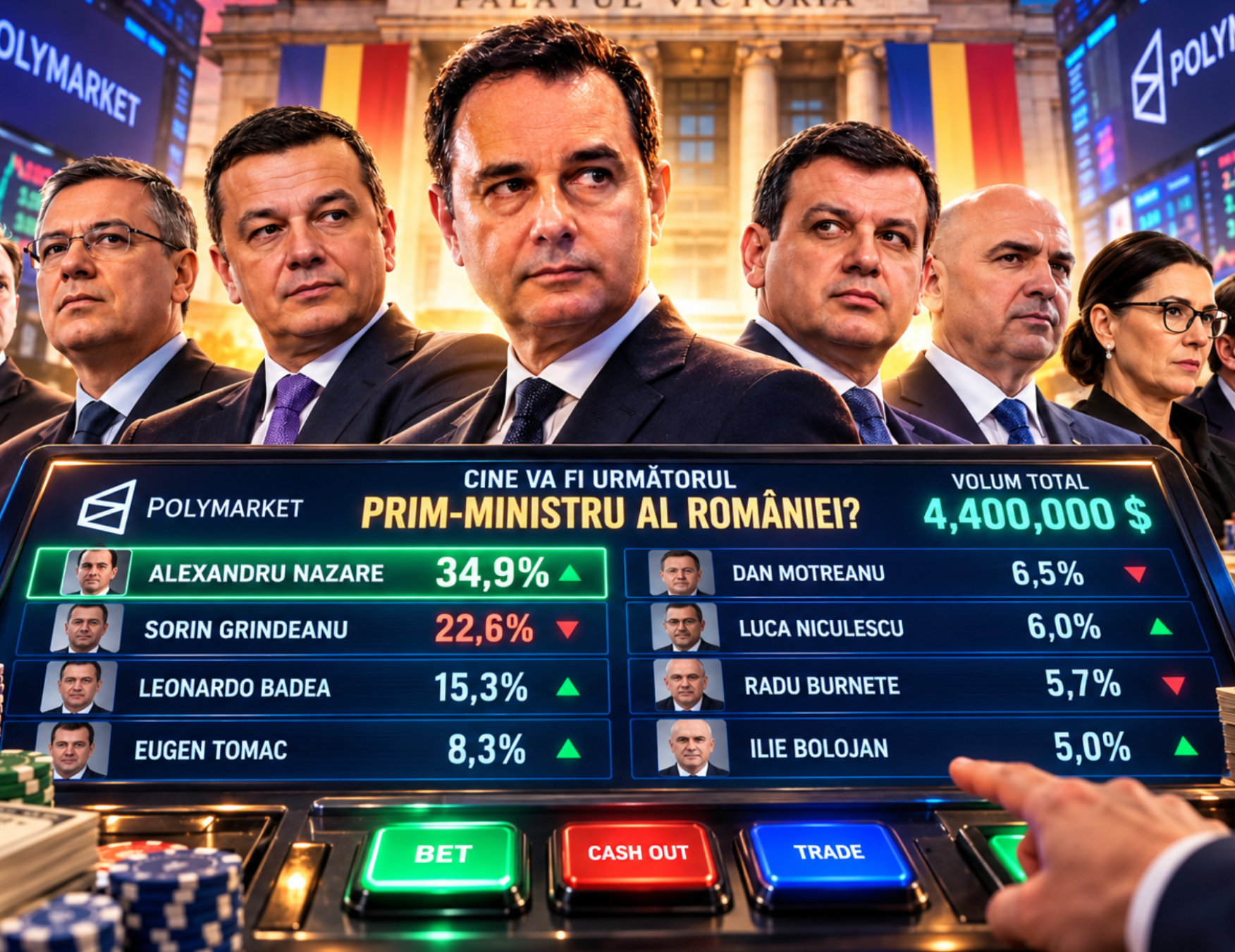 Bursa predicțiilor indică liderul pentru funcția de premier: Alexandru Nazare conduce pe Polymarket